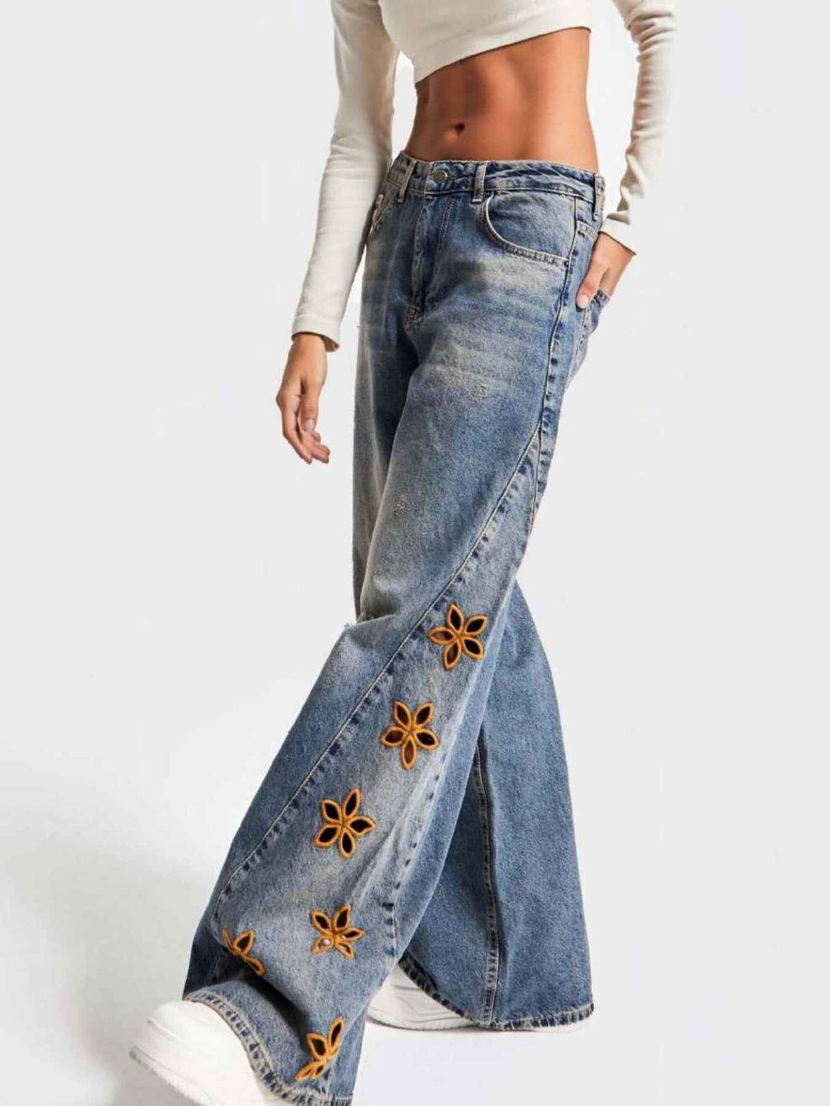 Floral Embroidered Wide Leg Jeans - Elevate Your Style — view 3