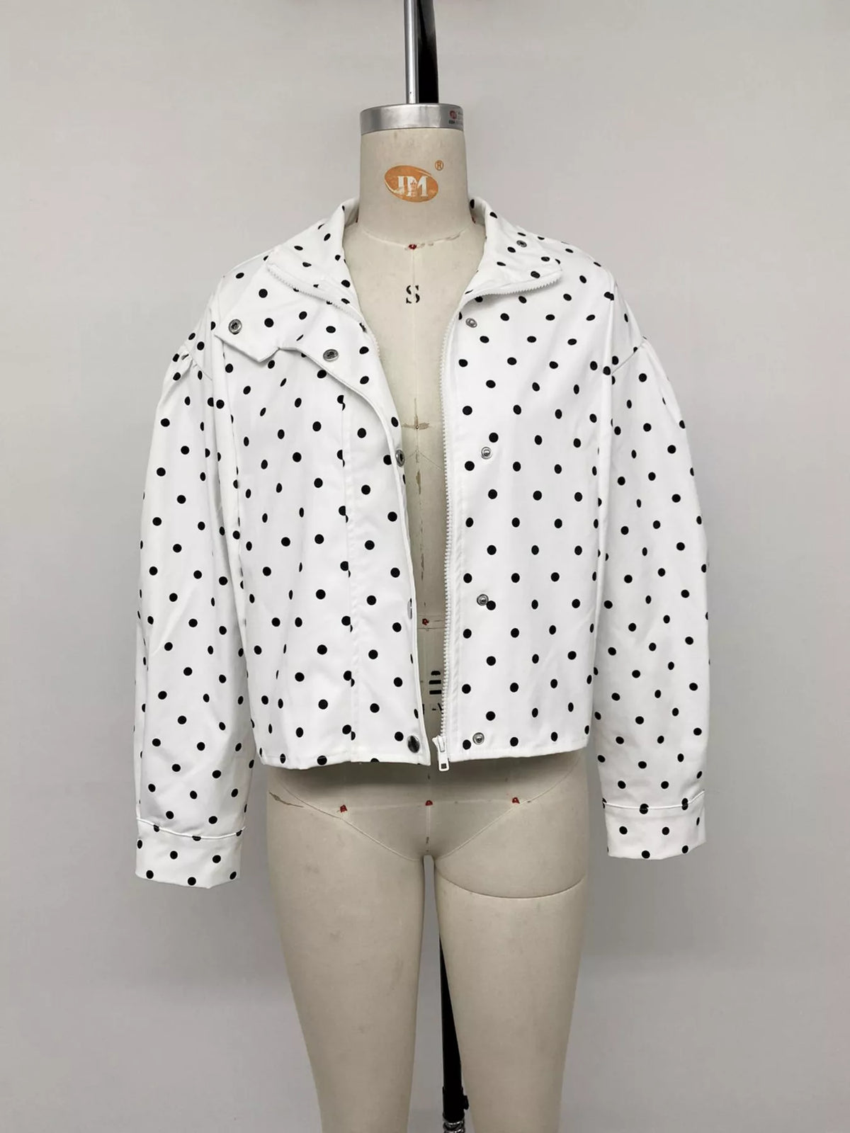 Polka Dot Zip Up Cropped Jacket — view 11