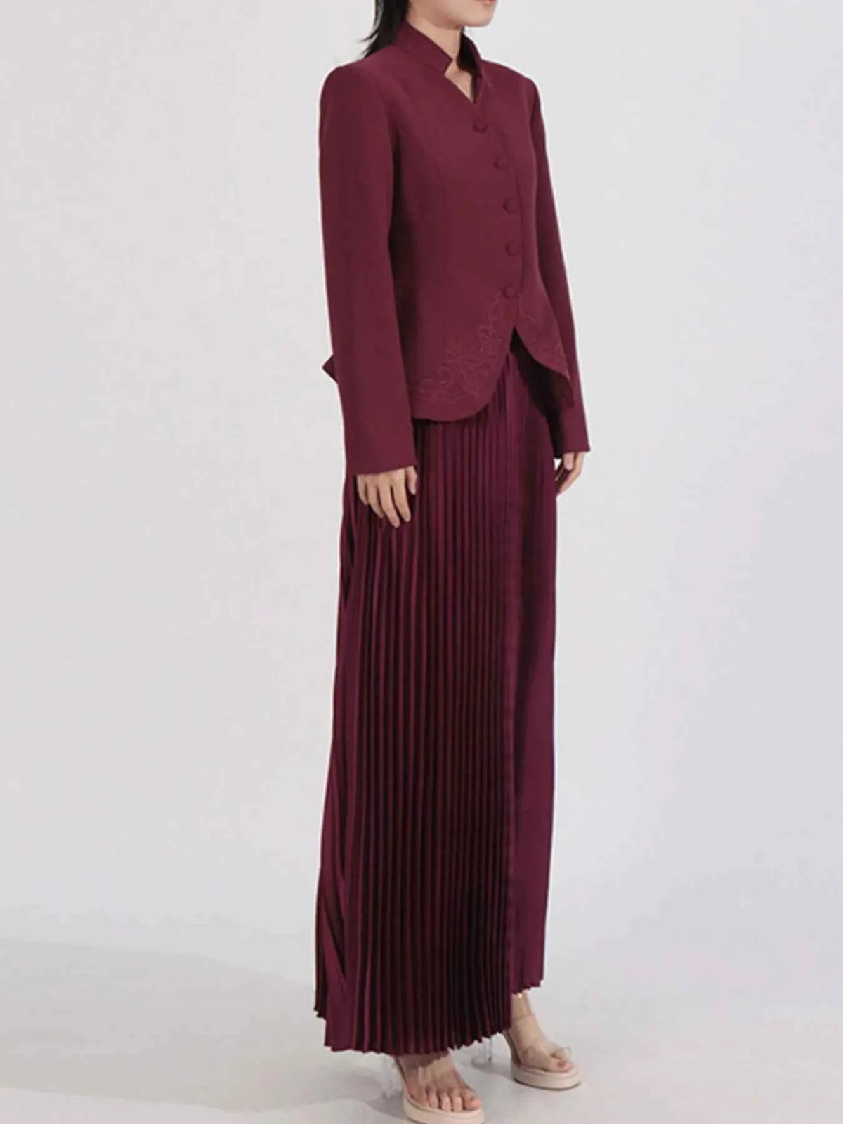 Button Up Long Sleeve Top and Pleated Skirt Set — view 5