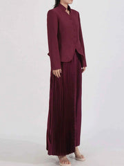 Button Up Long Sleeve Top and Pleated Skirt Set — view 5
