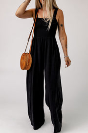 Smocked Square Neck Wide Leg Jumpsuit with Pockets — view 2