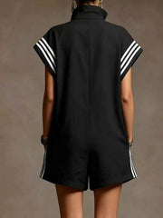 Striped Zip Front Short Sleeve Romper — view 3