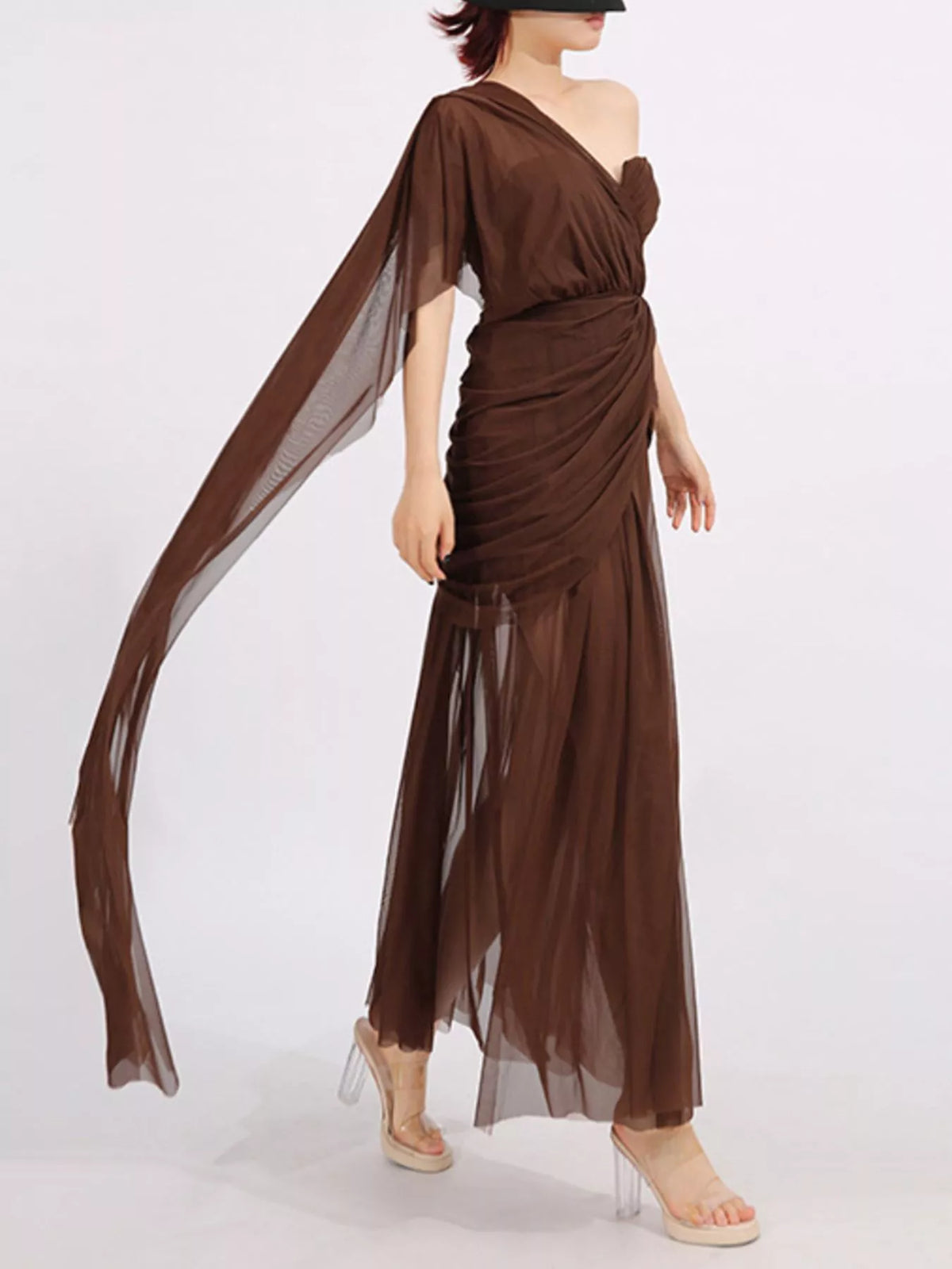 One-Shoulder Flowy Mesh Dress — view 4