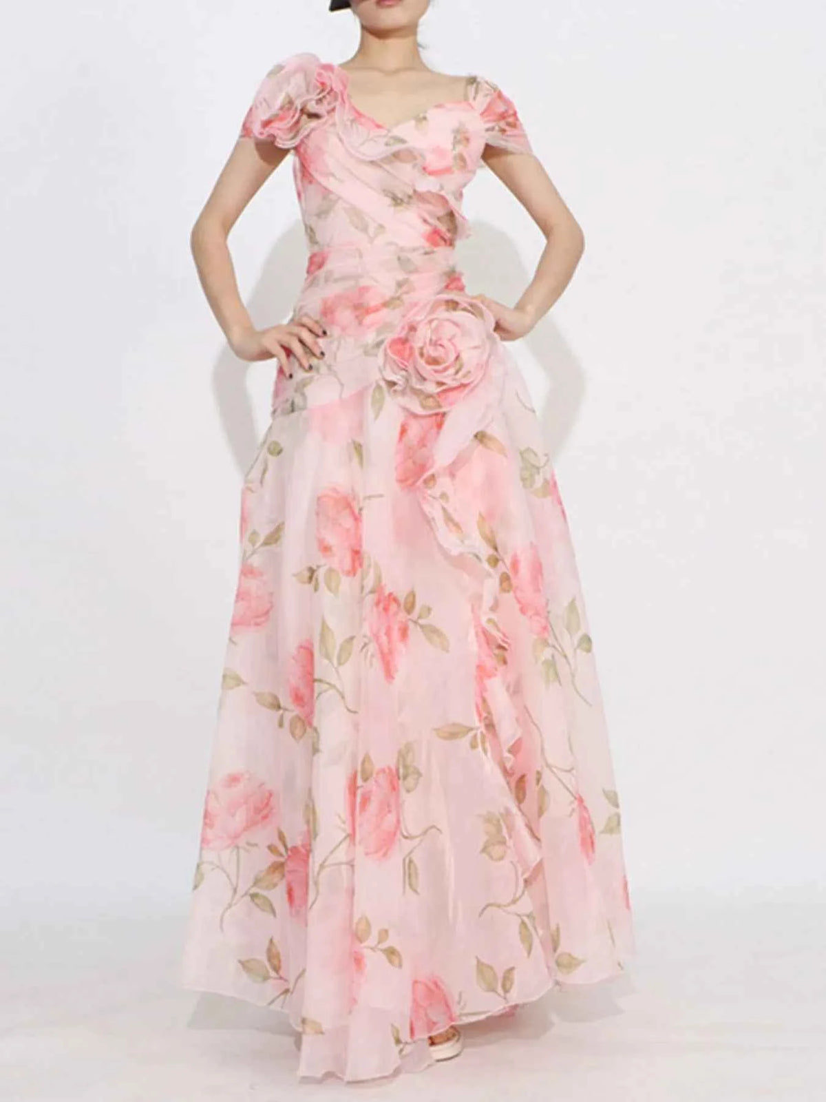 Floral Ruffled Short Sleeve Maxi Dress — view 5