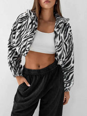 Zebra Print Plush Cropped Jacket for Effortless Style — view 1