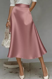 Elegant Satin A-Line Midi Skirt for Effortless Style — view 19
