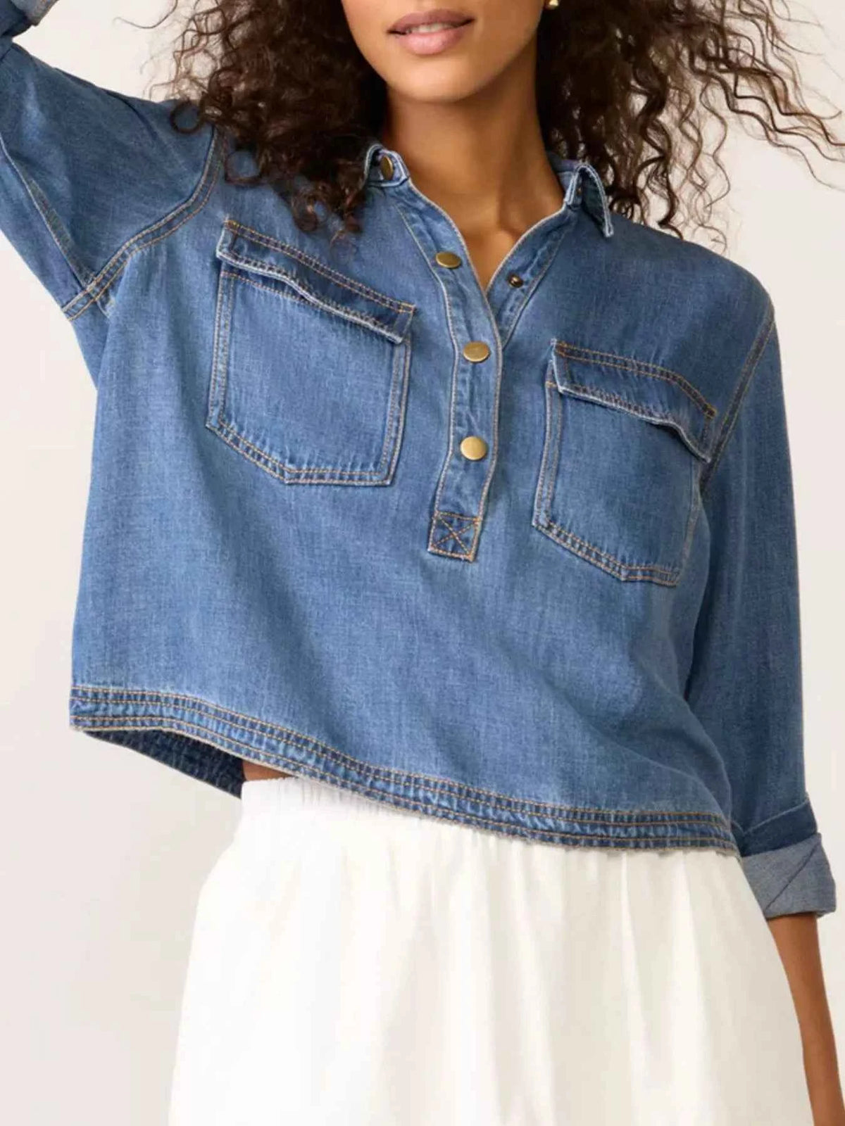 Half Snap Cropped Denim Top — view 3