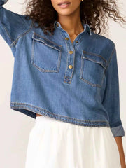 Half Snap Cropped Denim Top — view 3