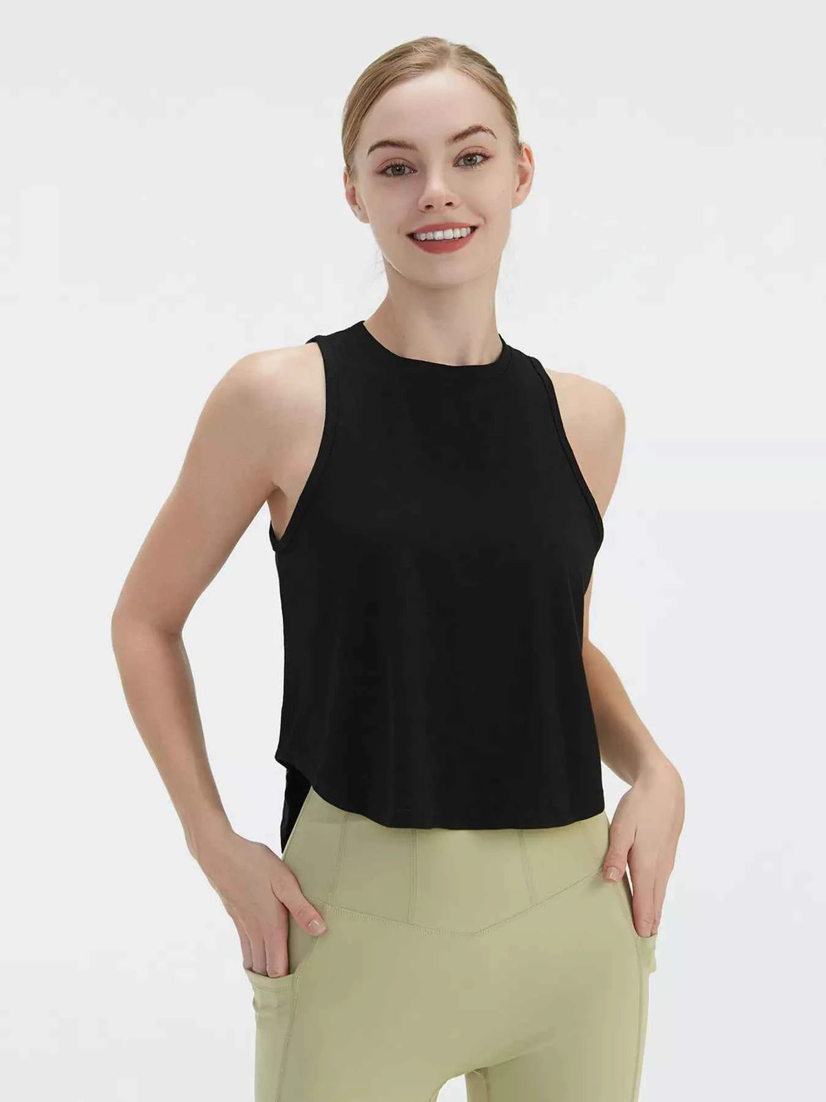 Cutout Back Round Neck Active Tank - Lightweight & Stylish Comfort — view 11