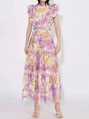 Ruffled Hollow Out Tiered Midi Dress — view 3