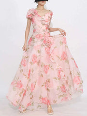 Floral Ruffled Short Sleeve Maxi Dress — view 3