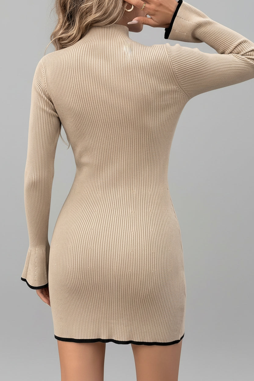 Ribbed Mock Neck Flare Sleeve Sweater Dress — view 6