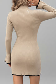 Ribbed Mock Neck Flare Sleeve Sweater Dress — view 6