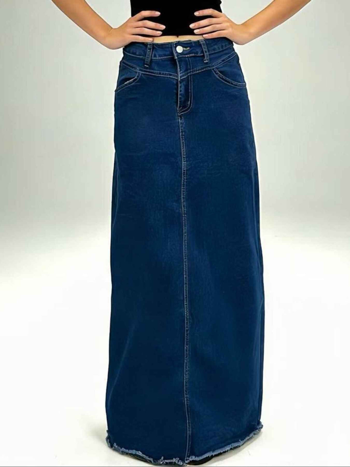 Raw Hem Maxi Denim Skirt - Effortless Style & Comfort — view 4