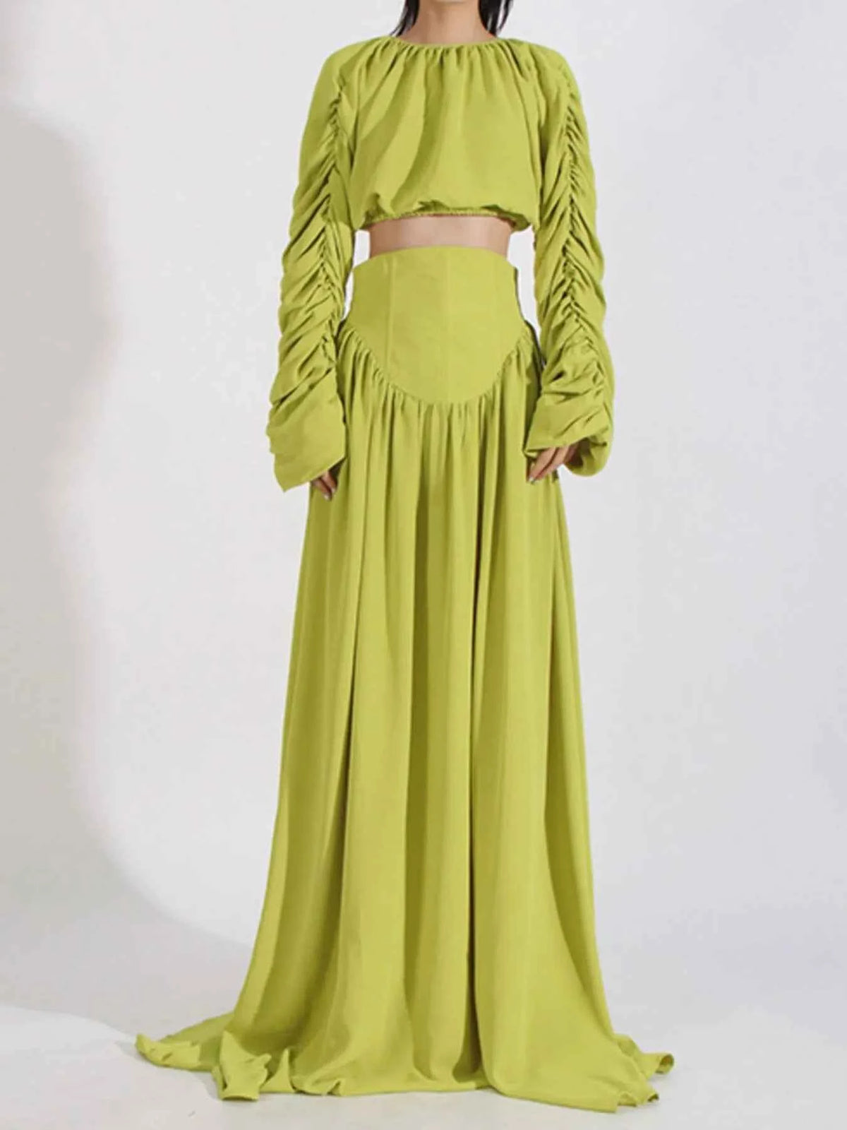 Ruched Long Sleeve Top and High Waist Skirt Set — view 3