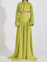 Ruched Long Sleeve Top and High Waist Skirt Set — view 3