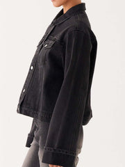 Button Down Cropped Oversized Denim Jacket — view 21