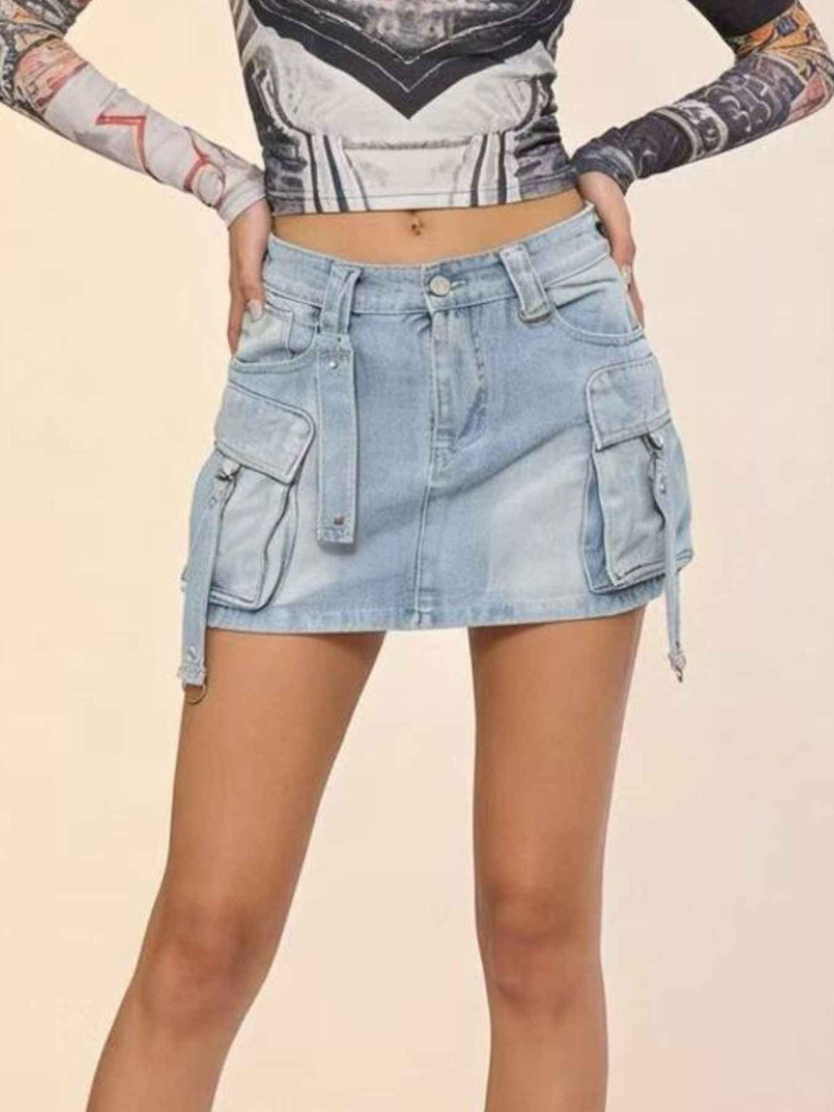 Washed Cargo Denim Skirt - Versatile Style Meets Comfort — view 1