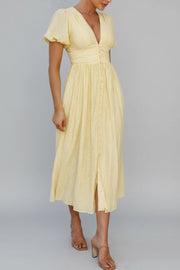 V-Neck Puff Short Sleeve Midi Dress - Effortless Elegance — view 11