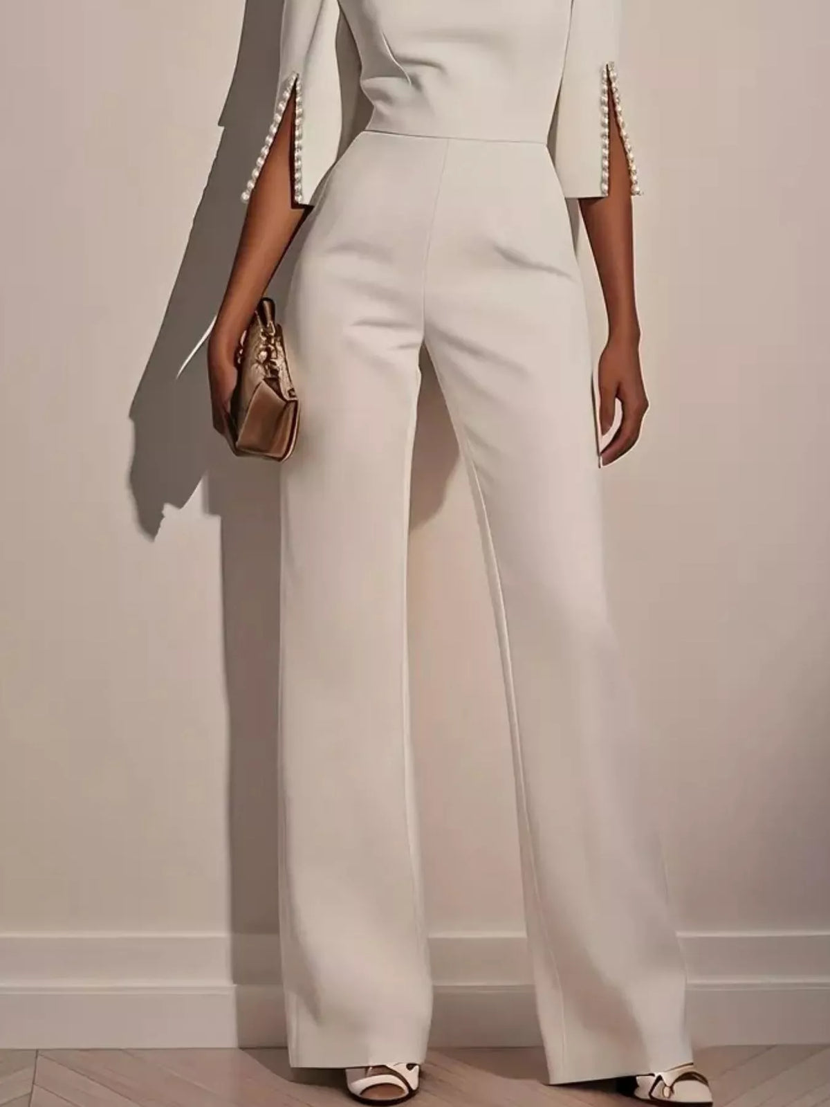 Wide-Leg Jumpsuit with Slit Sleeve — view 9