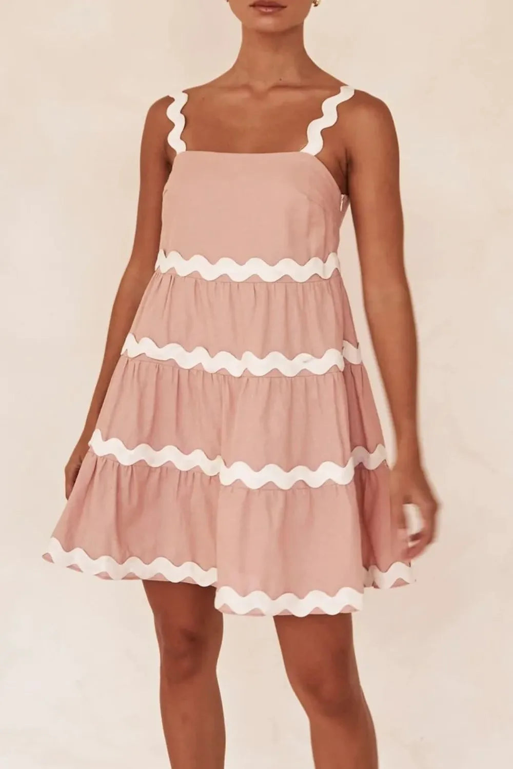 Contrast Trim Square Neck Tiered Dress — view 6