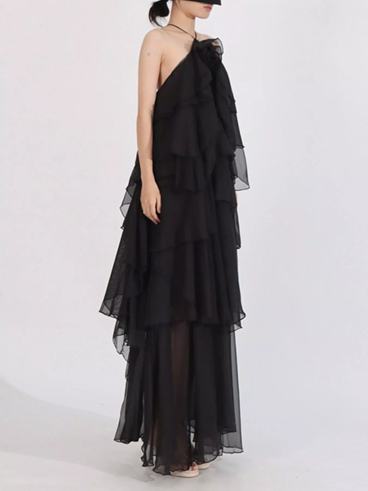 Ruffled Chiffon Halter Neck Maxi Dress — view 11