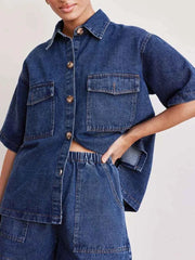 Button Up Half Sleeve Denim Shirt — view 4