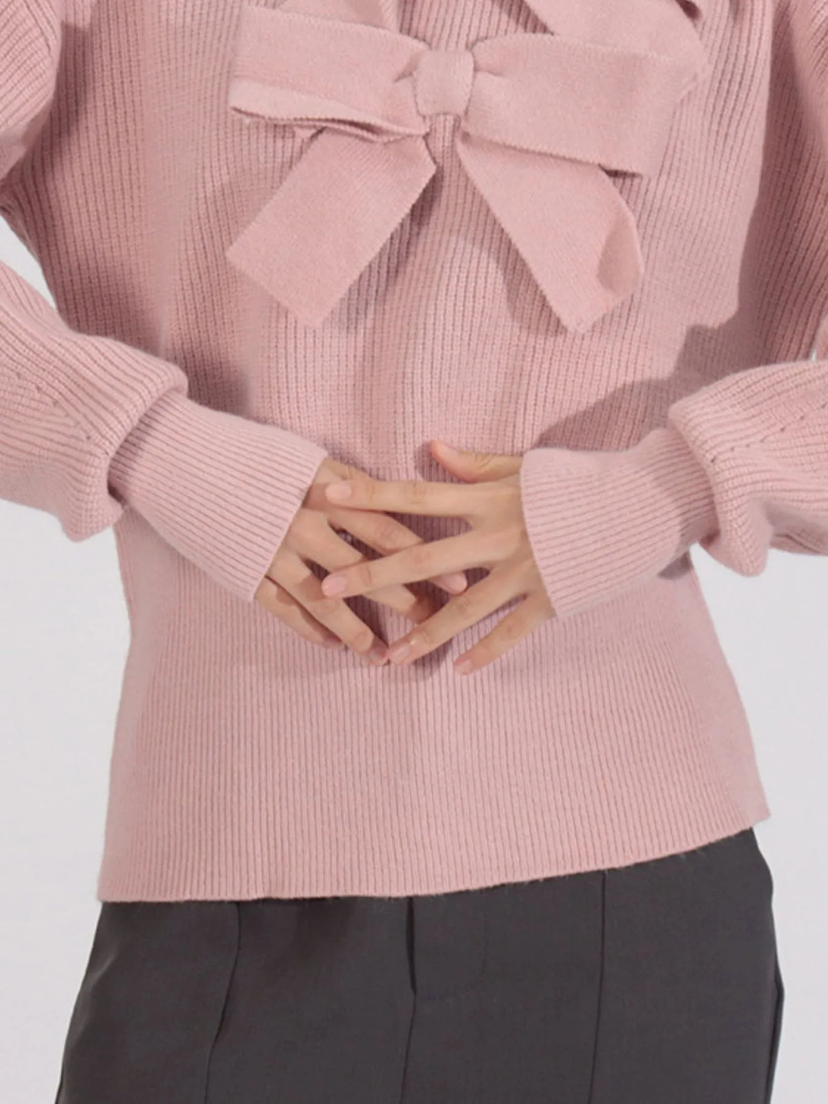 Bow Front Turtleneck Long Sleeve Sweater — view 8