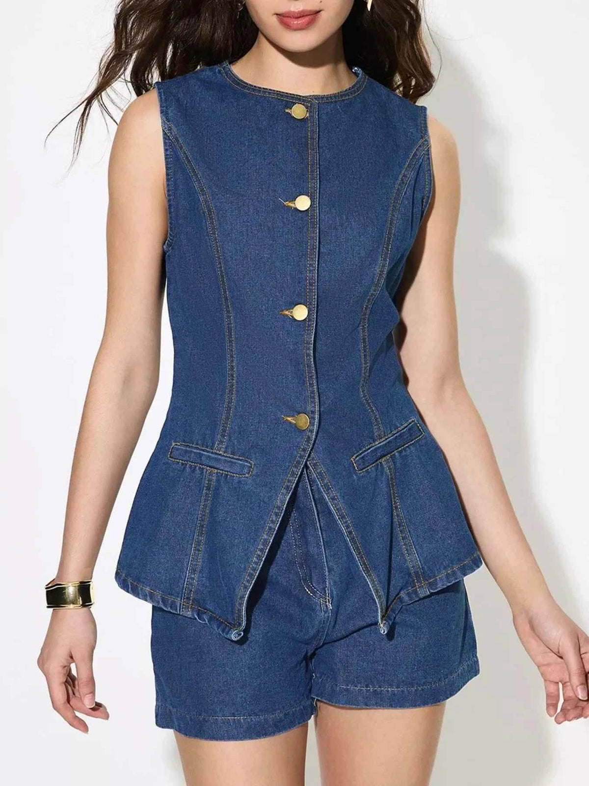 Button Up Sleeveless Denim Top — view 3