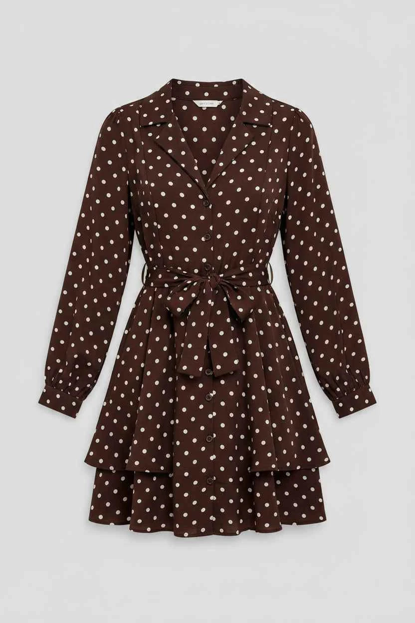 Polka Dot Long Sleeve Shirt Dress — view 2