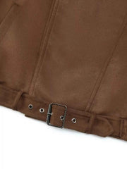 Asymmetrical Zipper Moto Jacket with Belt Detail — view 4