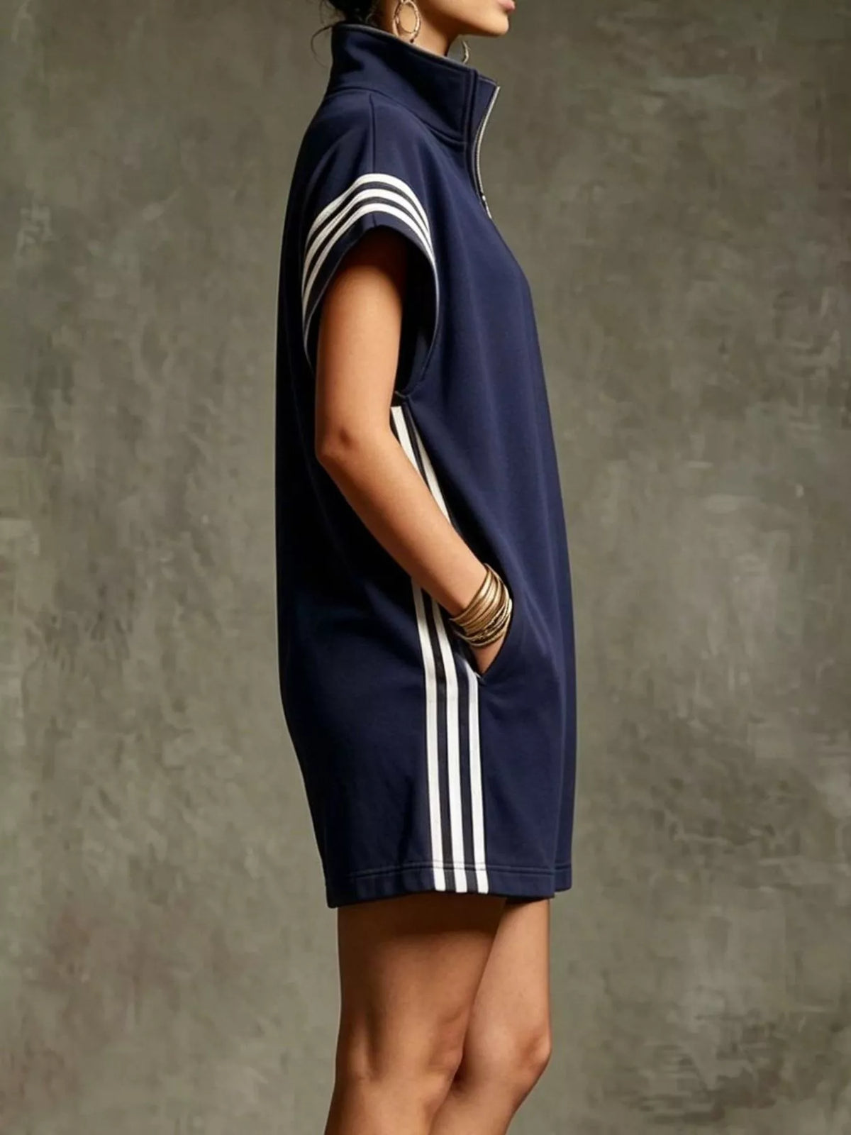 Striped Zip Front Short Sleeve Romper — view 8