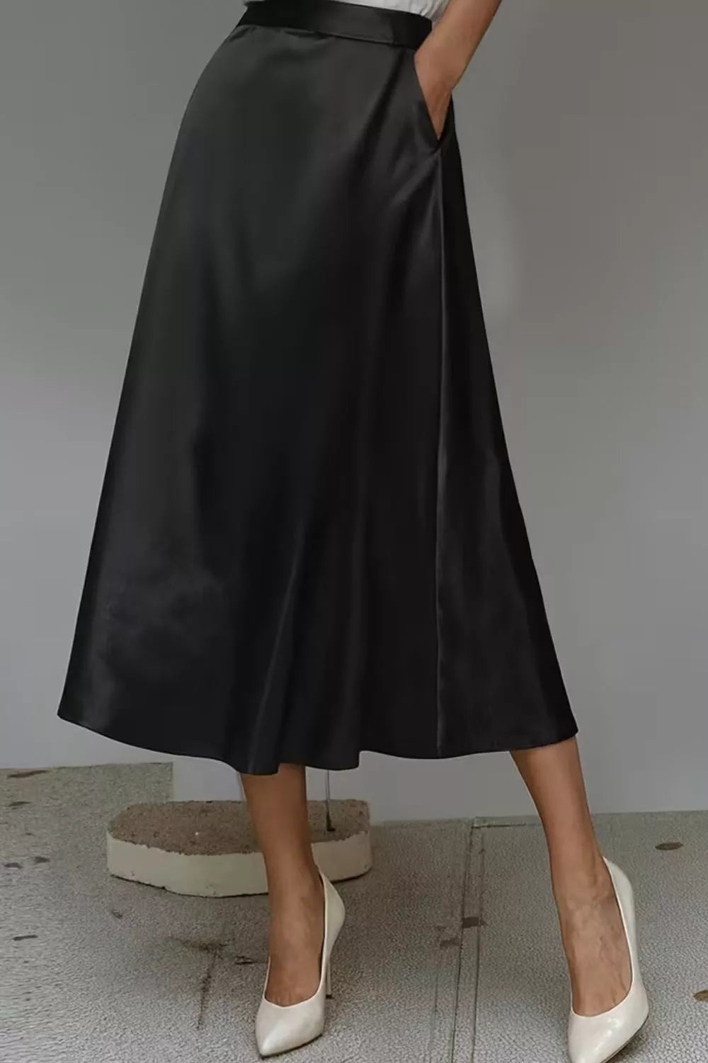 Elegant Satin A-Line Midi Skirt for Effortless Style — view 8