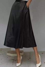 Elegant Satin A-Line Midi Skirt for Effortless Style — view 8