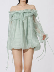 Ruffled Off-Shoulder Flounce Sleeve Dress — view 13