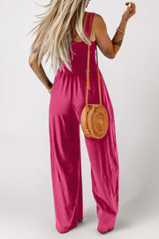 Smocked Square Neck Wide Leg Jumpsuit with Pockets — view 13