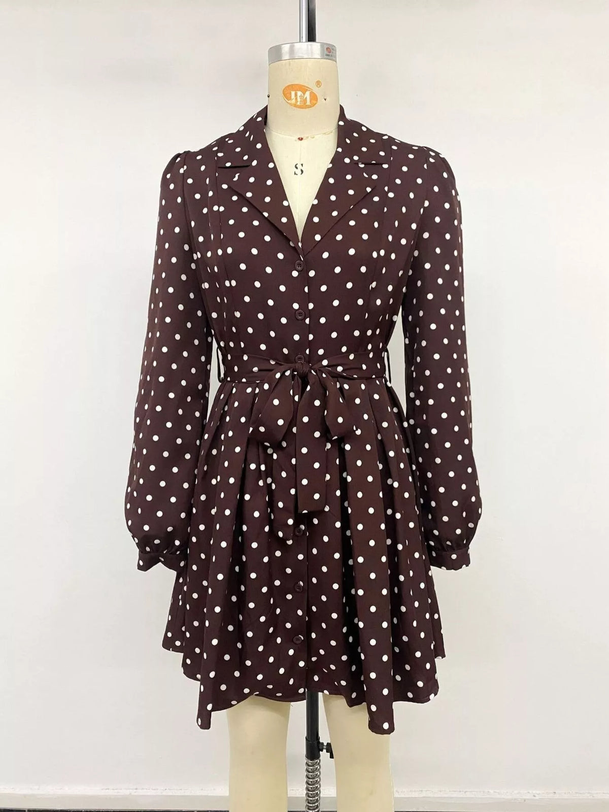 Polka Dot Long Sleeve Shirt Dress — view 7
