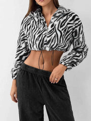Zebra Print Plush Cropped Jacket for Effortless Style — view 3