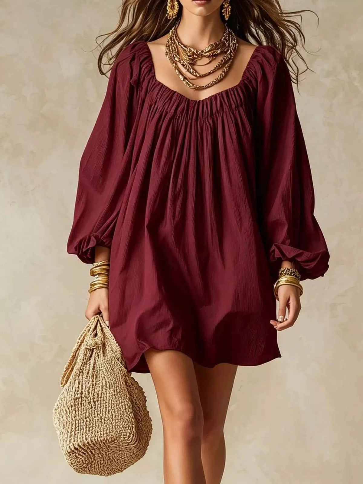 Chic Flowy Balloon Sleeve Mini Dress for Effortless Style — view 12