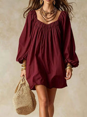 Chic Flowy Balloon Sleeve Mini Dress for Effortless Style — view 12
