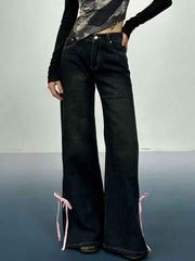 Ribbon Detail Flare Jeans - Stylish Elegance with Comfort — view 2