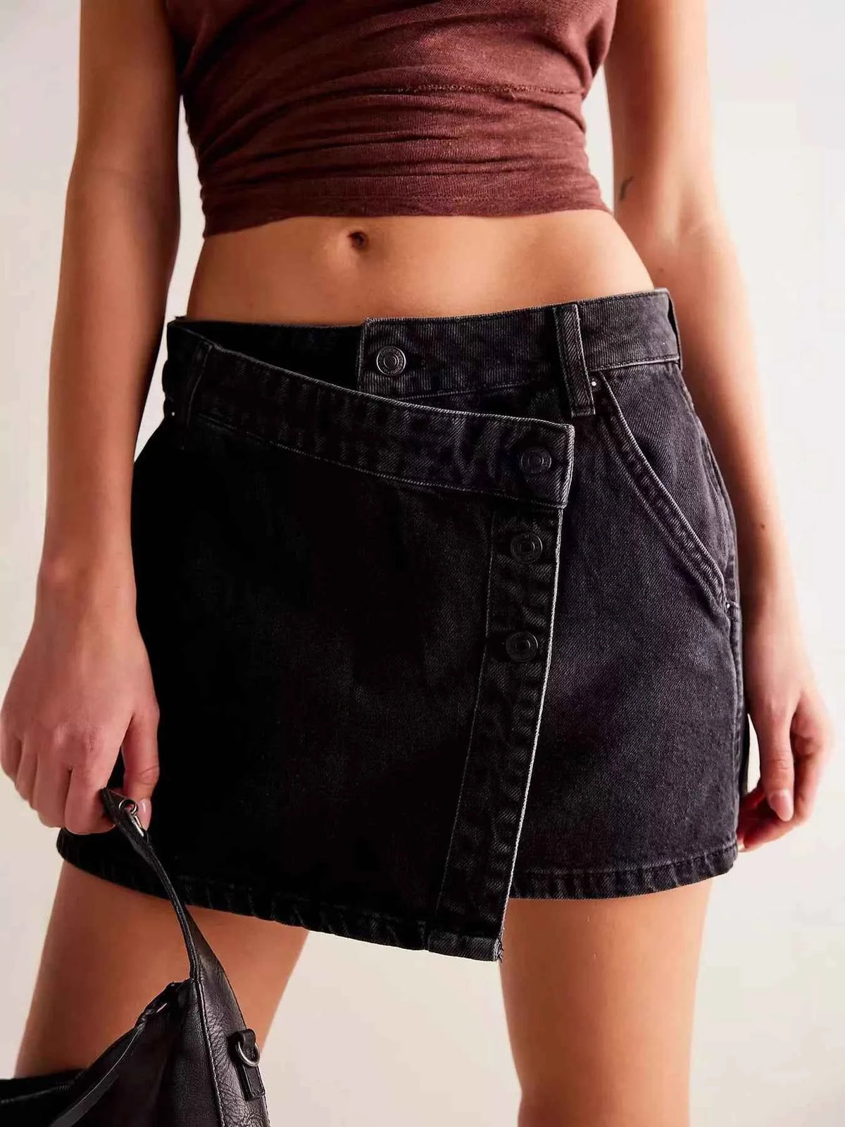 Asymmetrical Button-Front Denim Skirt — view 1