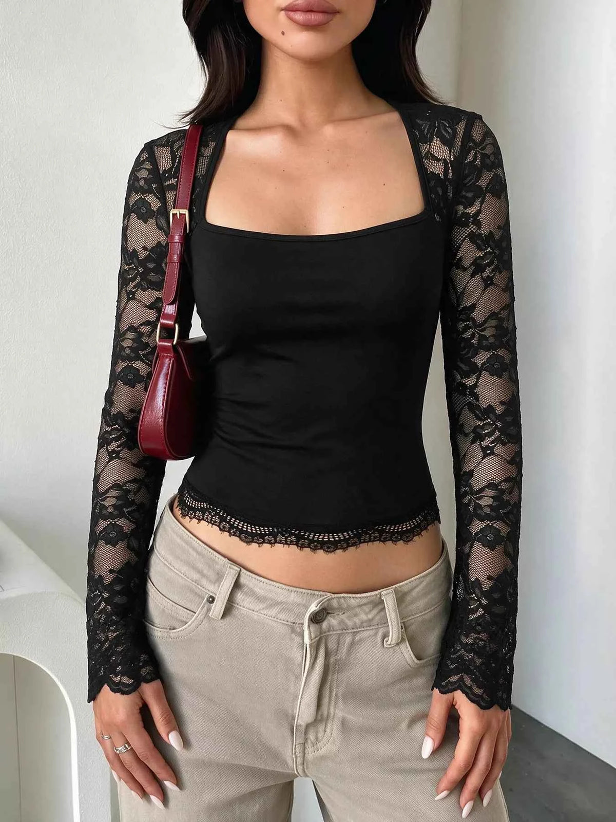 Lace Sleeve Square Neck Top — view 3