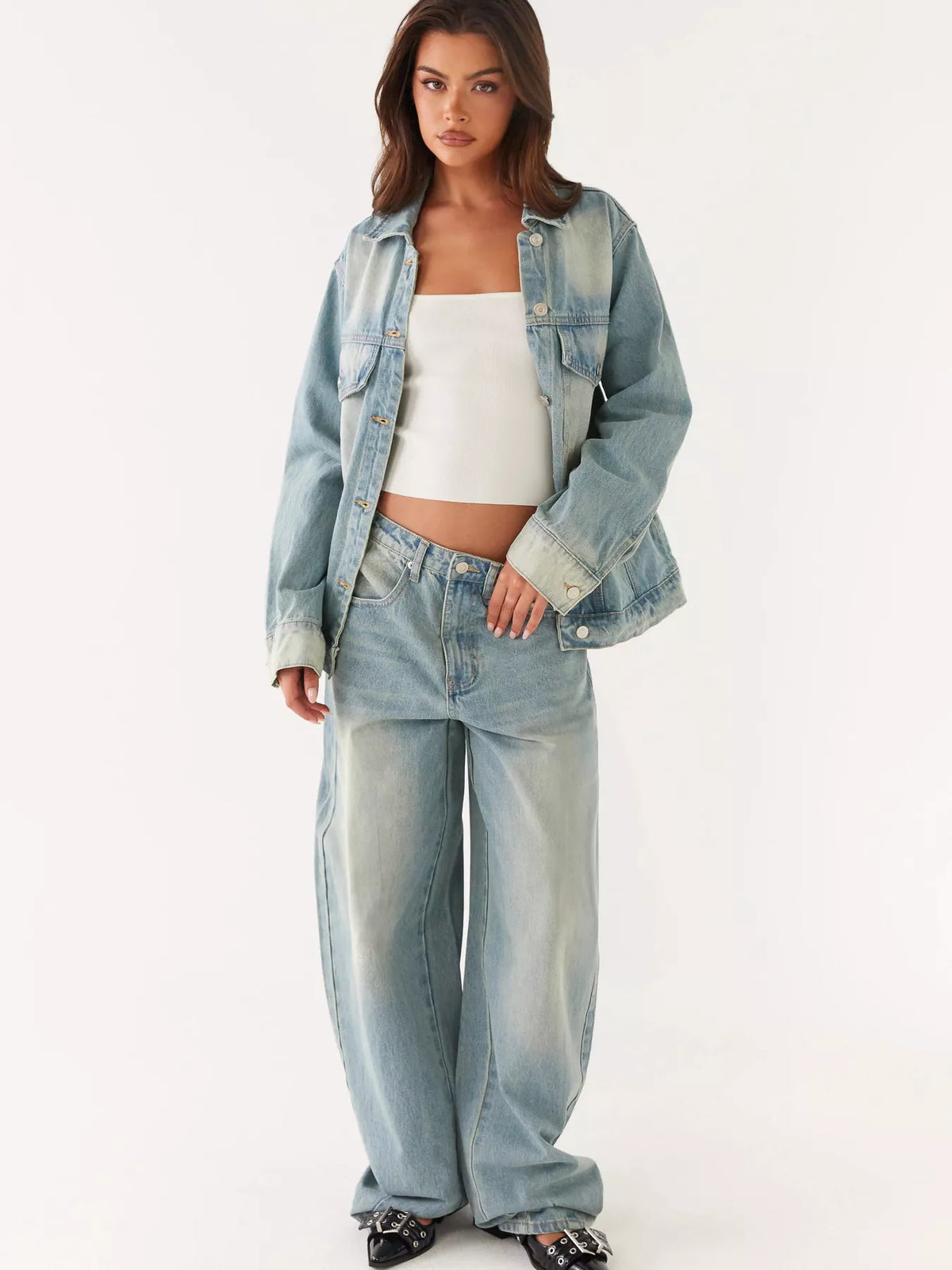 Button Up Denim Jacket and Jeans Set - Effortless Style — view 6