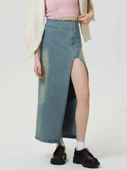 Slit Denim Skirt with Zip — view 5