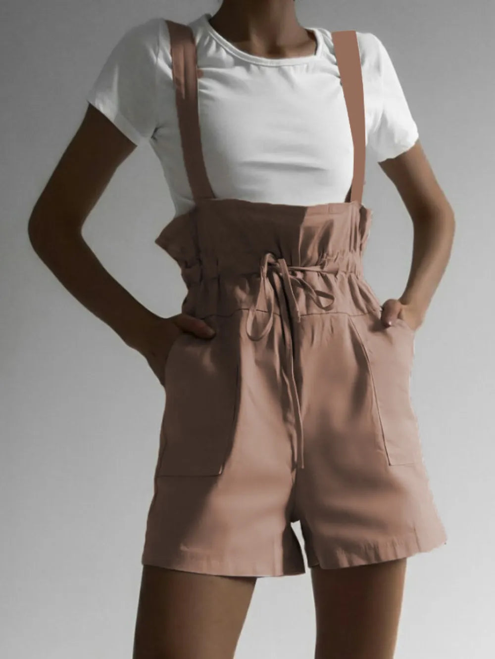 Drawstring Wide Strap Overalls with Pockets — view 1