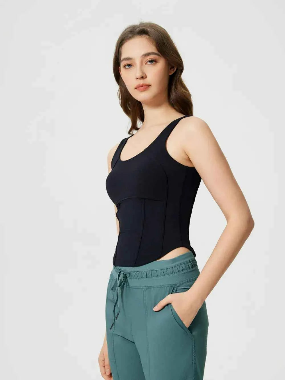 Round Neck Wide Strap Active Tank with Detachable Chest Pads — view 15
