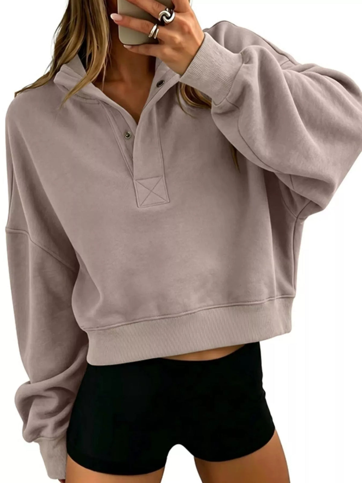 Half Snap Dropped Shoulder Sweatshirt — view 12
