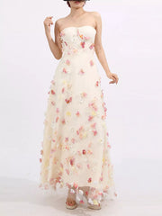Floral Applique Strapless Tulle Maxi Dress — view 1