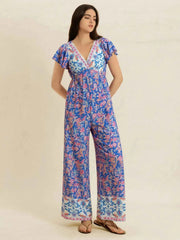 Printed V-Neck Wide Leg Jumpsuit — view 1